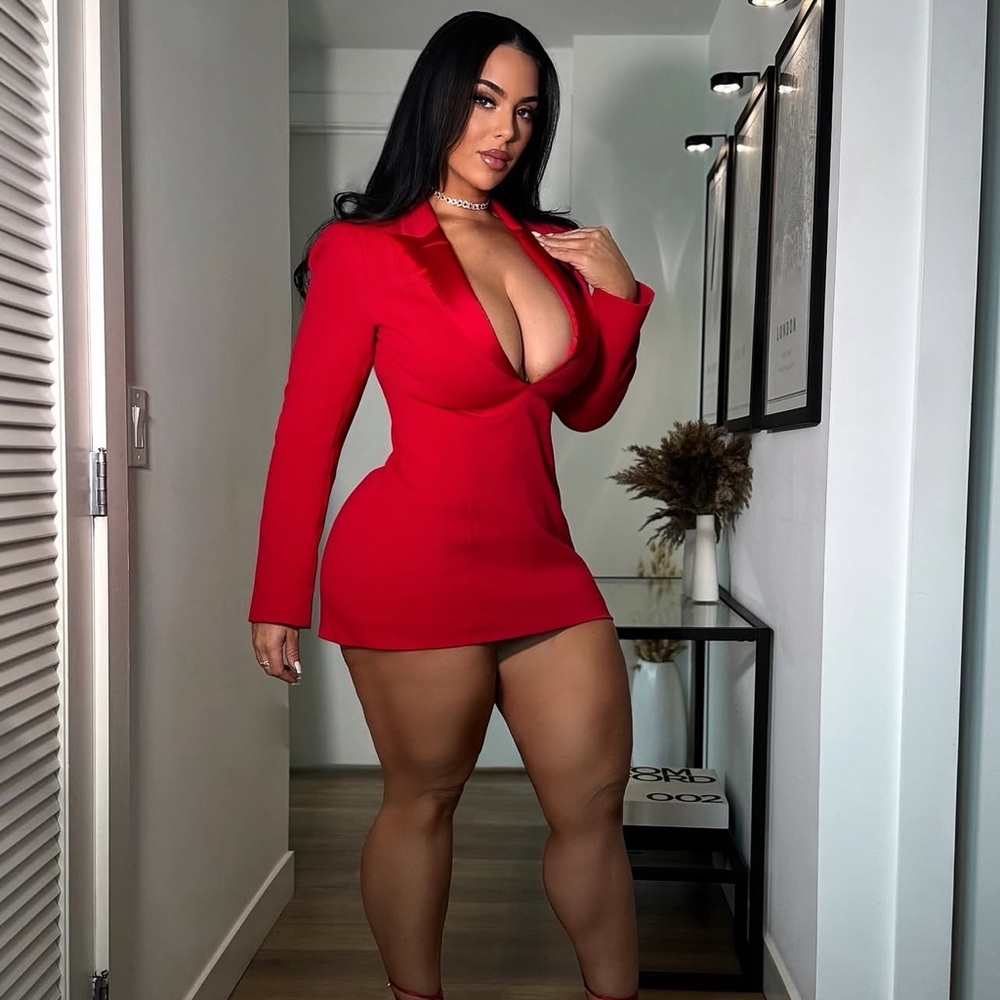 Red Women's blazer Dress with satin collar trim